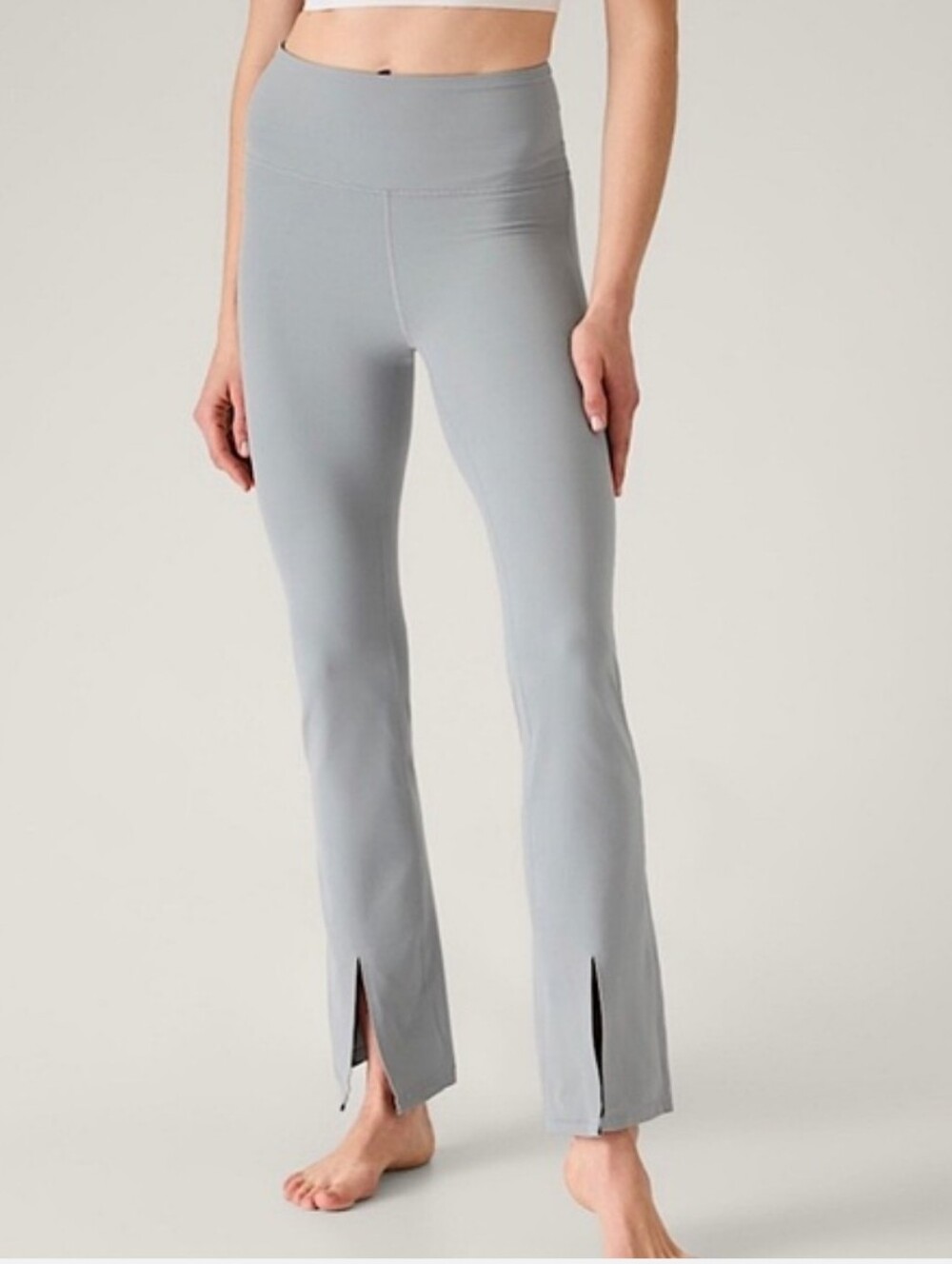 Athleta Elation High-Waist Light Gray Split-Hem Flare Leggings